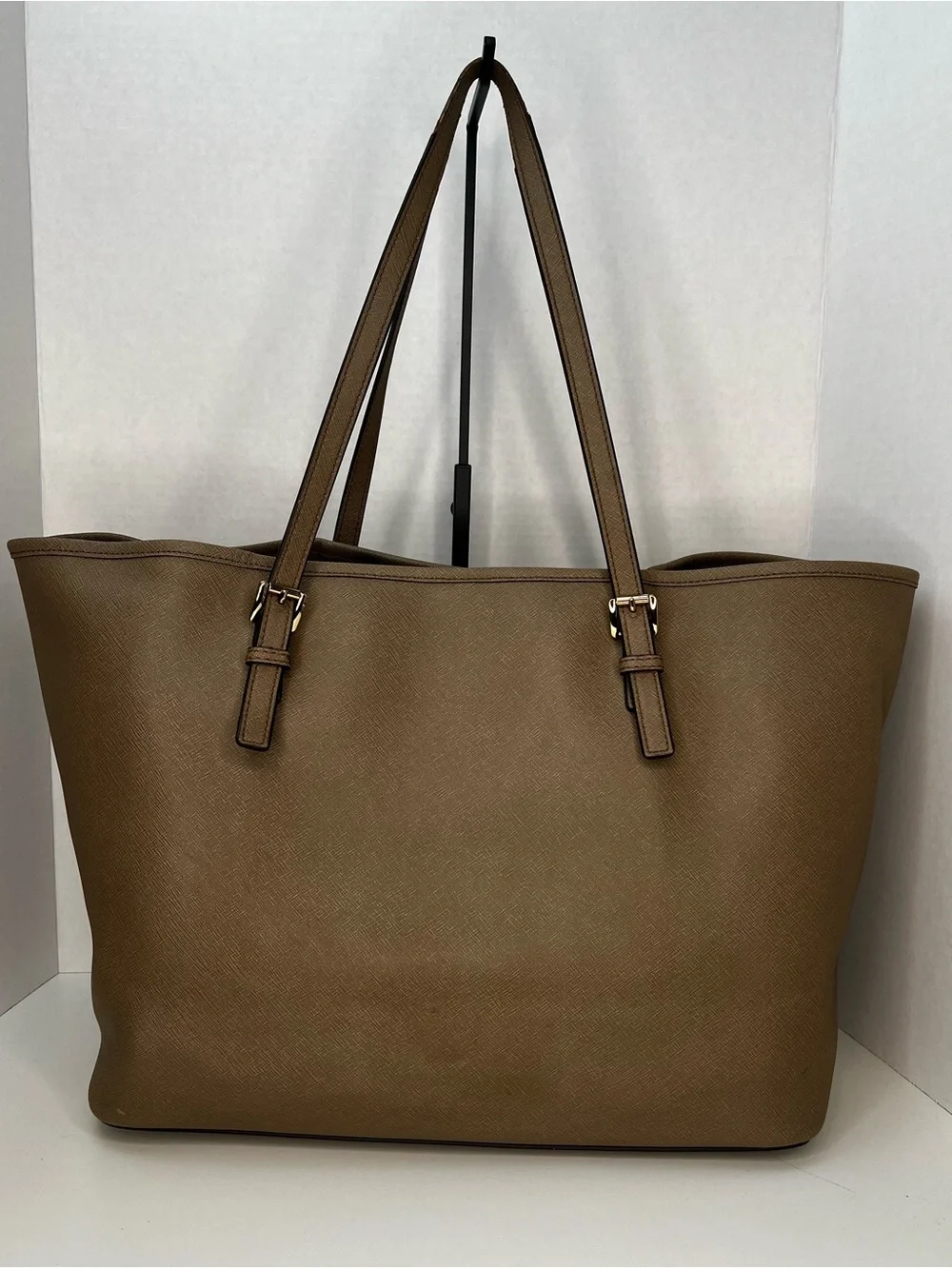 Michael Kors Leather Tote Shoulder Bag Jet Set Extra Large Travel Tan Brown